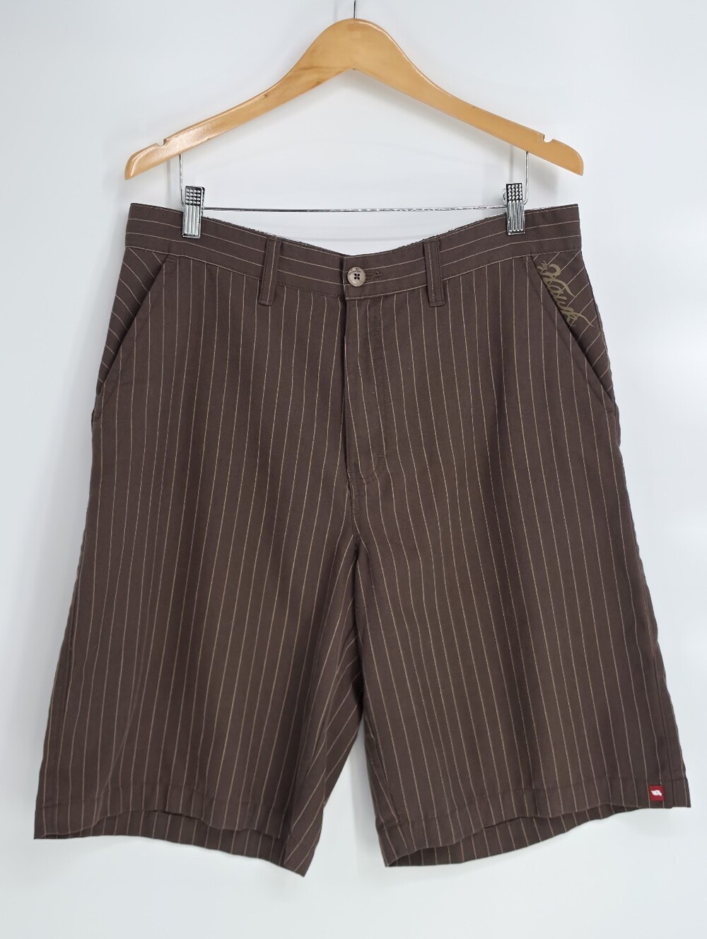 Tony Hawk Brown Pinstripe Shorts Size 34 Y2K Skate Surf Baggy Long Shorts